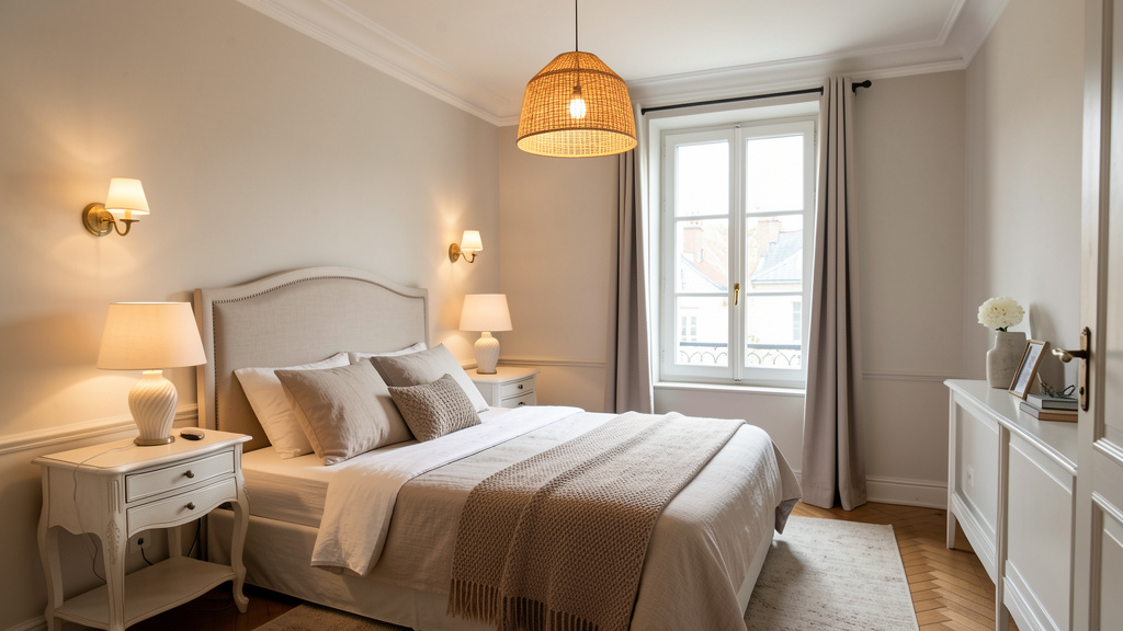 lampe de chevet de chaque côté du lit