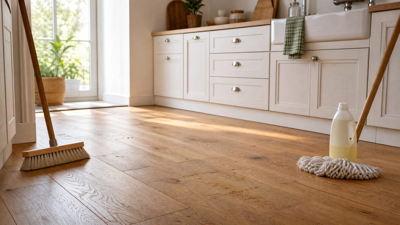 Entretien quotidien du parquet en cuisine
