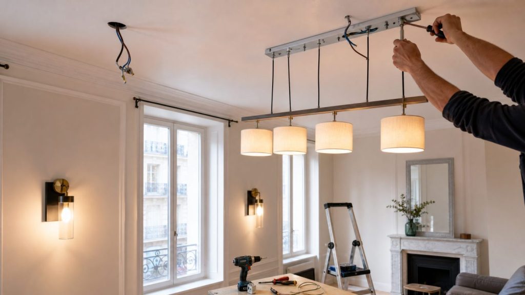 Installation de l’éclairage pour le salon