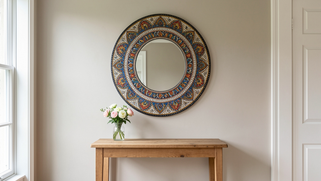Miroir indien en mosaïque : Brillez dès l’entrée avec un miroir indien chatoyant !