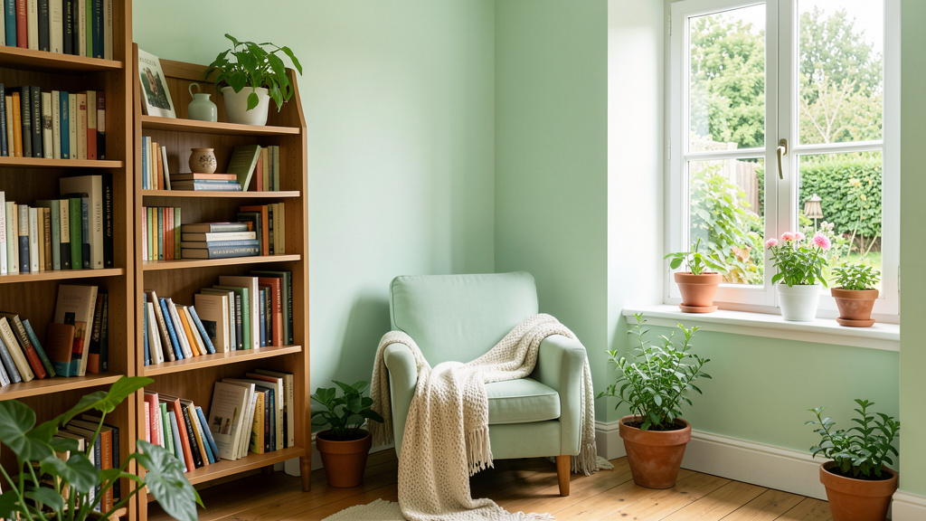 Vert Menthe dans le Coin Lecture : L’Harmonie de la Lecture et de la Nature